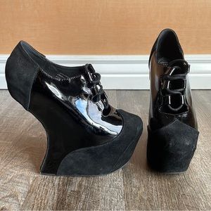 Jeffrey Campbell Nite-Crawl Black Leather Heelless Platform Shoes
